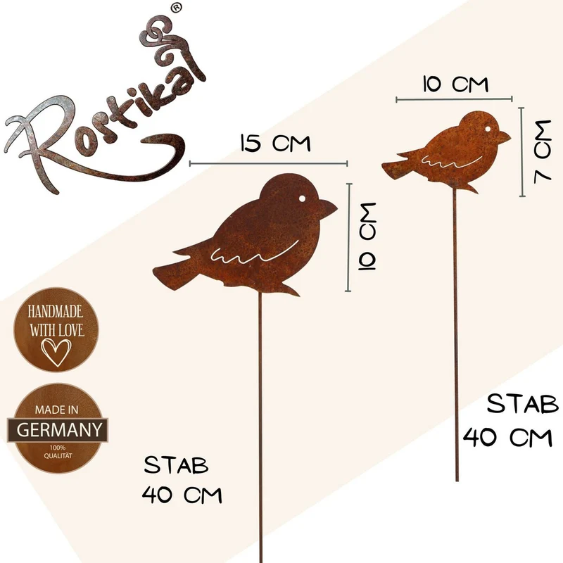Metall Deko Vogel zum Hängen oder auf Stab| Rost Deko für Garten und Wohnzimmer