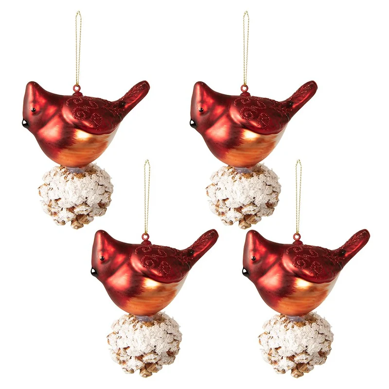 Weihnachtskugel 4er Set Rot Weiß, Glas (4) 11x6x11 cm
