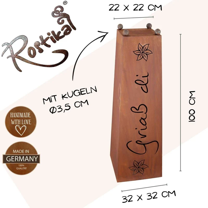Säule Griaß Di | Gartensäule und Pflanzschale aus Metall im Edelrost Deko Look | Rost Deko mit Edelweiß | verschiedene Varianten
