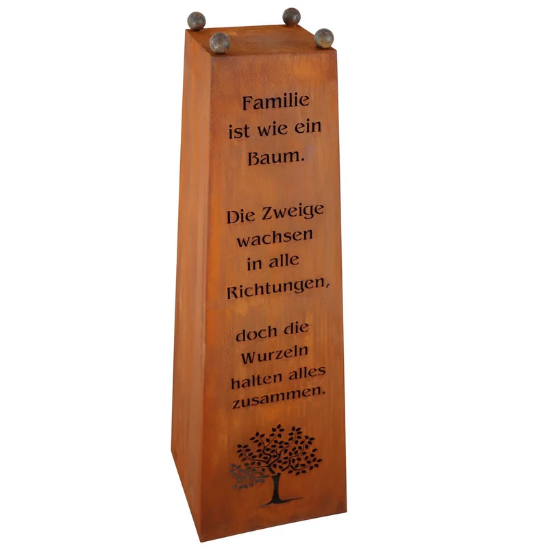 Edelrost Säule mit Familien Spruch | Wohndeko für Haus und Garten | verschiedene Varianten