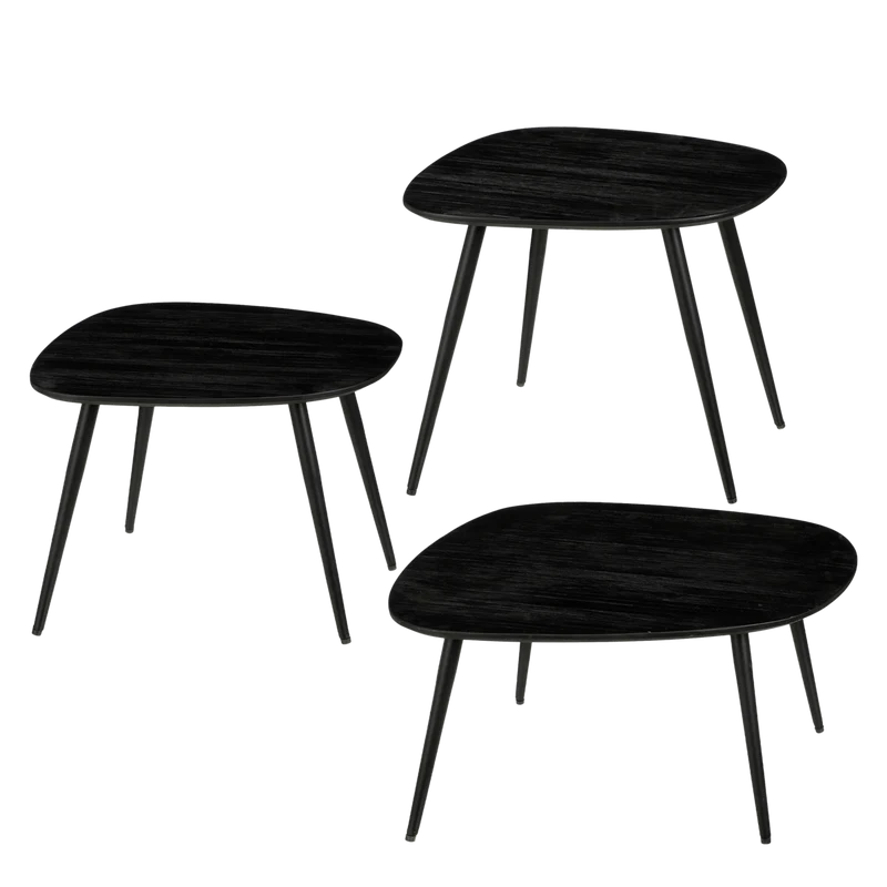Jailey Beistelltisch – 3er-Set – L62 x B52 x H34 cm – recyceltes Holz – Schwarz