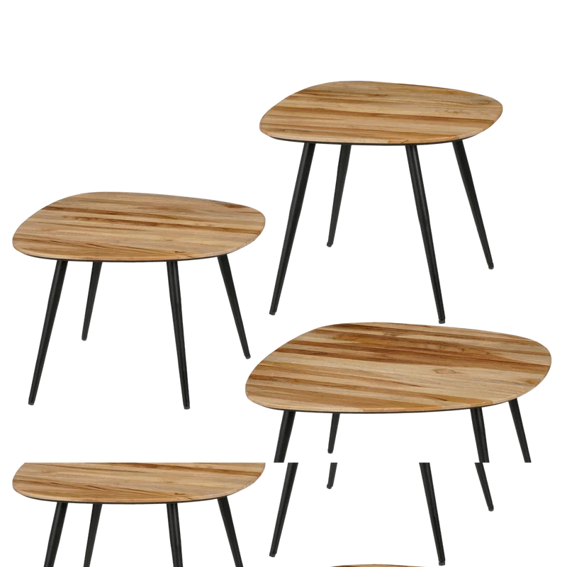 Jailey Beistelltisch – 3er-Set – L62 x B52 x H34 cm – recyceltes Holz – Braun