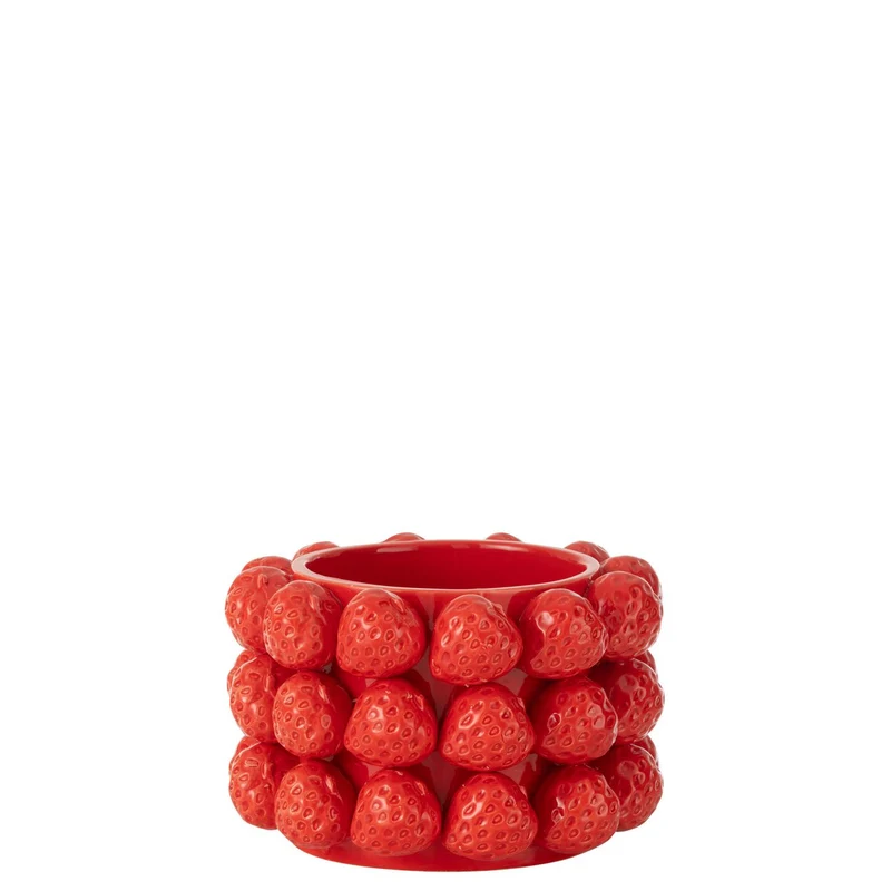 Blumentopf Erdbeeren Keramik Rot Medium