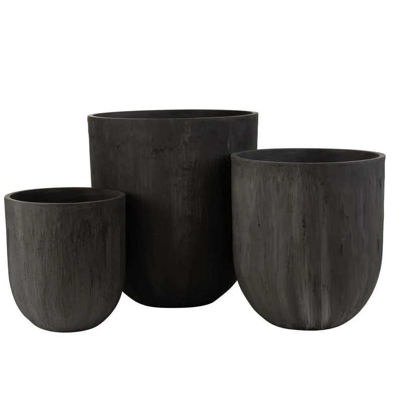 Set, Übertopf Rund - Keramik - Schwarz - Ø 55 cm - 3 Stück