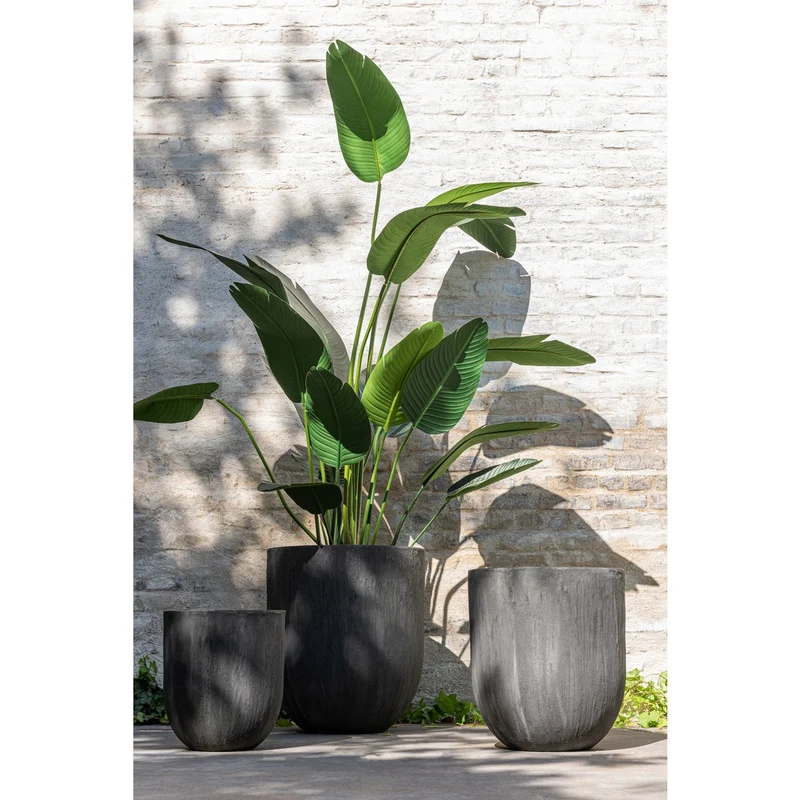 Set, Übertopf Rund - Keramik - Schwarz - Ø 55 cm - 3 Stück
