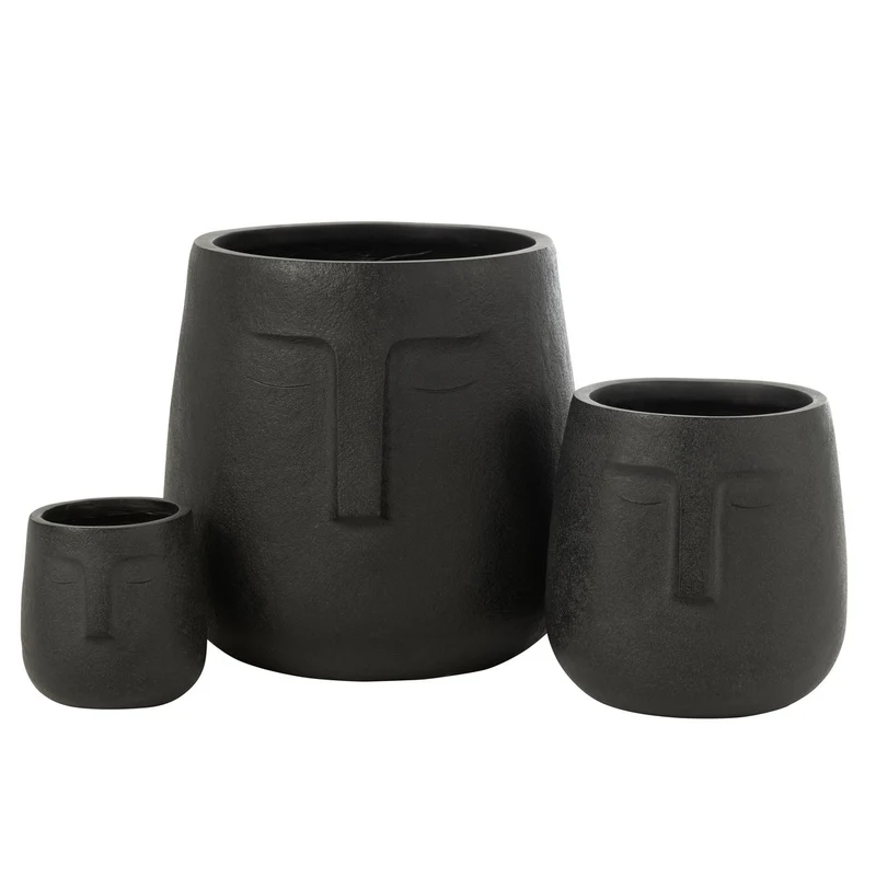 J-Line Set mit 3 Blumentöpfen Moai Clay Schwarz