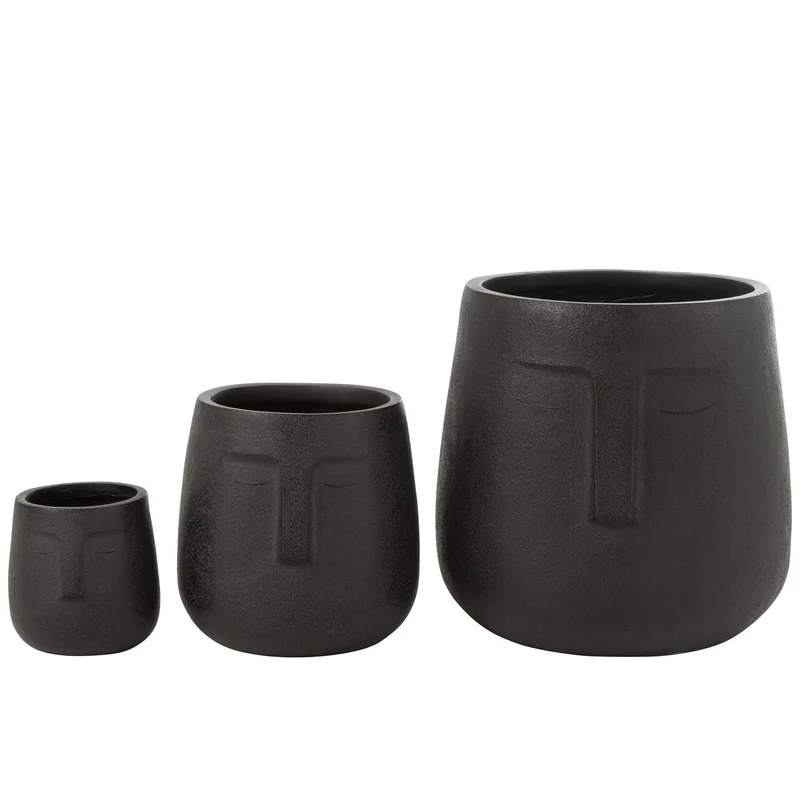 J-Line Set mit 3 Blumentöpfen Moai Clay Schwarz