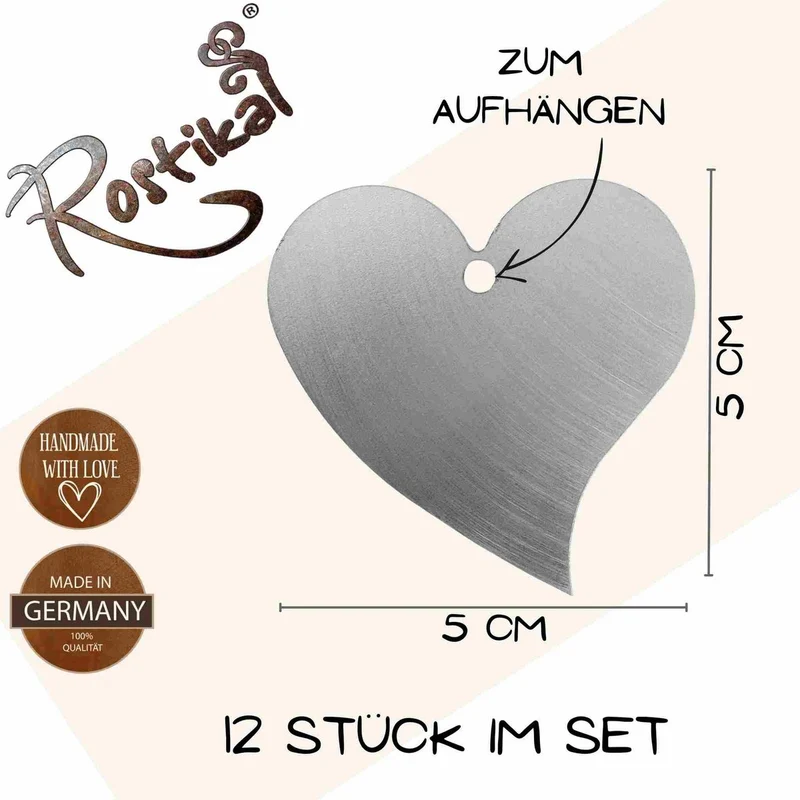 12er Set Herz-Deko aus Metall, 5 cm - Roh, vielseitig einsetzbar für DIY-Projekte, Dekorationen und Geschenke