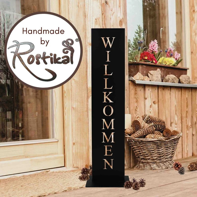 Willkommen Ständer schwarz 71 cm
