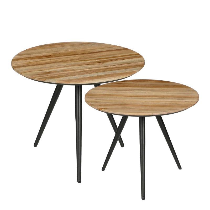 Jailey Beistelltisch – 2er-Set – H49 x Ø50 cm – Recyceltes Holz – Braun
