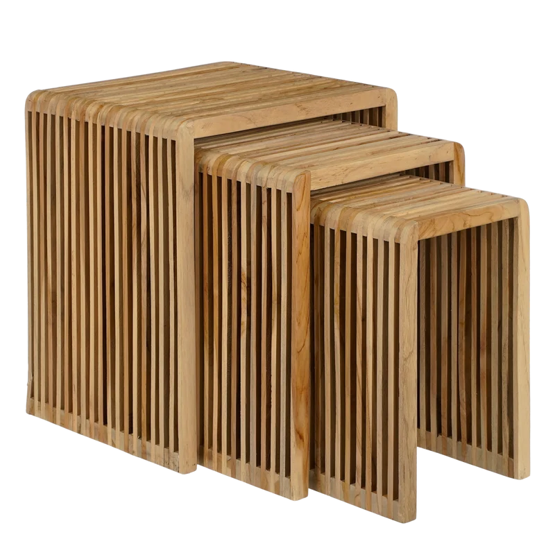 Yonker Beistelltisch – 3er-Set – L44 x B34 x H50 cm – recyceltes Holz – Braun